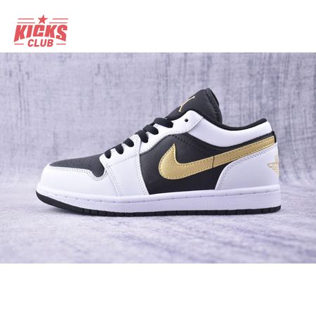 Jordan 1 Low White Black Metallic Gold Swoosh 553558-172 Unisex Size